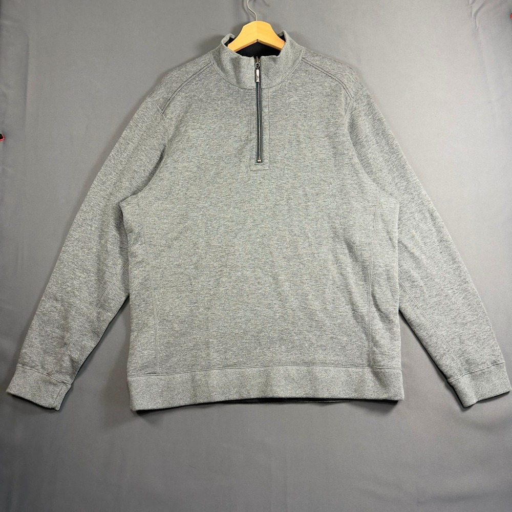Tommy Bahama Quarter Zip Pullover Men's Large Heather Gray Cotton TENCEL